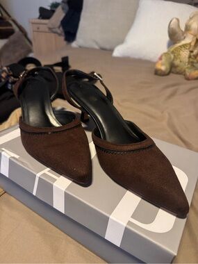 Women's Brown Suede Pointed Slingback Heels